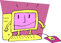 cartoon of a computer with a big smile on its screen