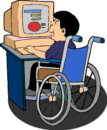 picture of a kid in a wheelchair using a computer