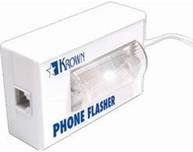 photo of a Krown Phone Flasher, which is a white rectangular device with a phone jack receptical on one end and a short cord on the other end.