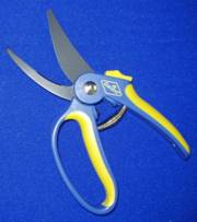 photo of a pair of pruners with a loop handle and spring that makes them reopen when your grip is released. These can be borrowed from your local ATRC.